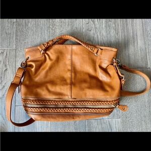 Tan Leather Shoulder Bag with Braided Detailing